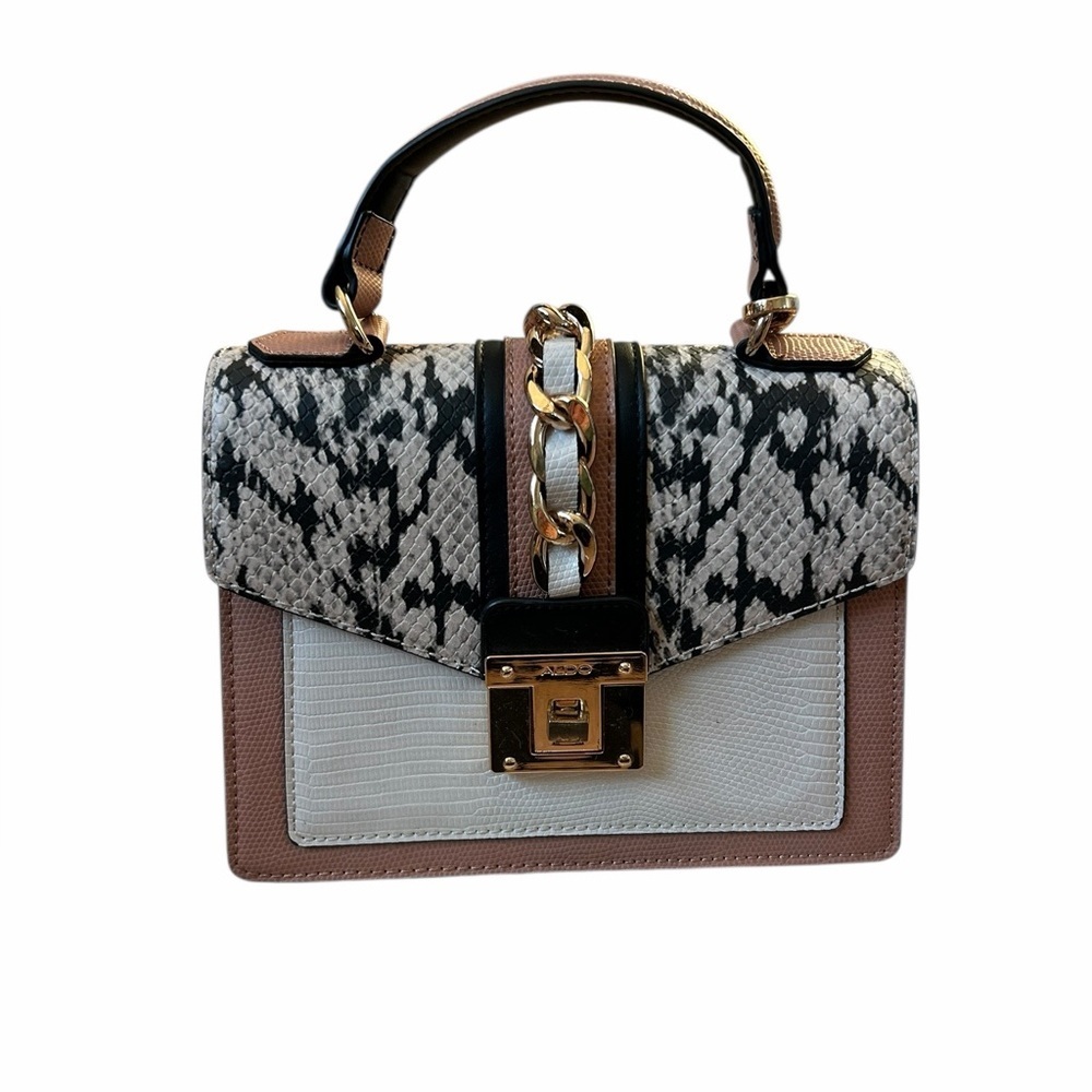 Aldo Martis Snakeskin Neutral Top Handle Handbag Purse NO CROSSBODY STRAP - Picture 4 of 10